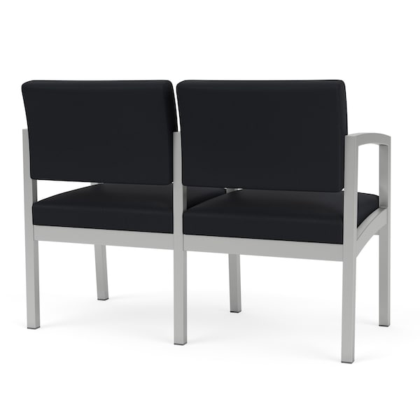 Lenox Steel 2 Seat Tandem Seating Metal Frame, Silver, MD Black Upholstery